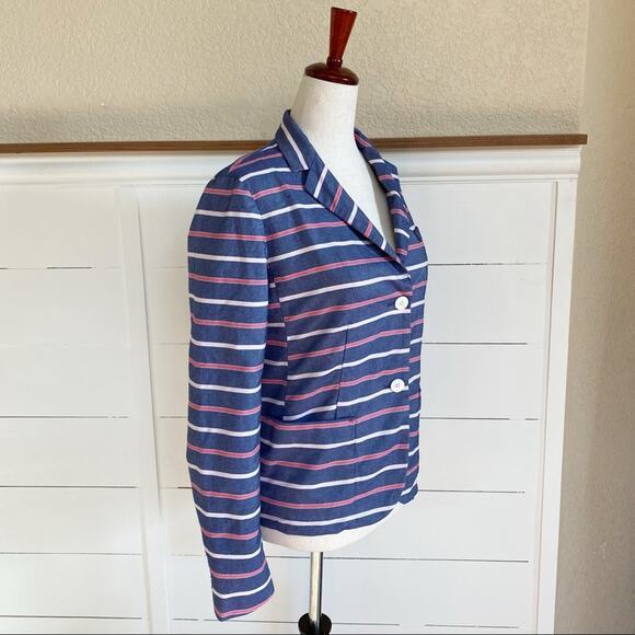 Gap The Academy Blazer Blue Pink White Striped Button up Suit Jacket SZ 4 - Picture 8 of 13